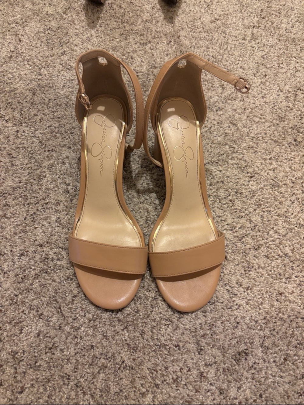 Jessica Simpson Neutral Tan Open-Toe Ankle-Strap Heels